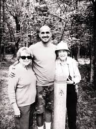 The Writer with Louise (L) and Lucy (R). On the trail.